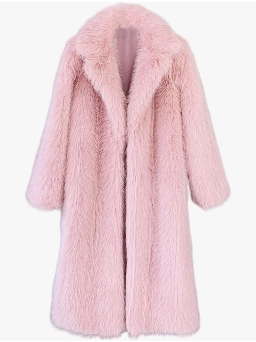 Feminine Long Faux Fur Pea Coat in Blush Pink